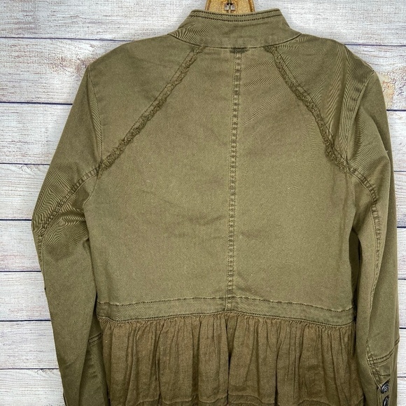Free People Olive Military Jacket Peplum Hem - Picture 4 of 8